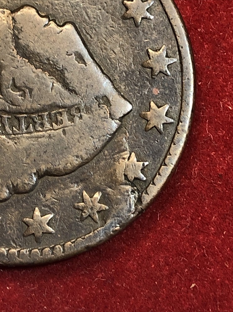 1831 coronet head large cent Error Major Planchet Lamination Choice For Grade
