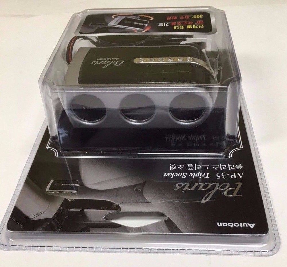 KOREA ROTATING BLING 3 WAY CIGARETTE LIGHTER SOCKET CHARGER ADAPTER ASK-AP35