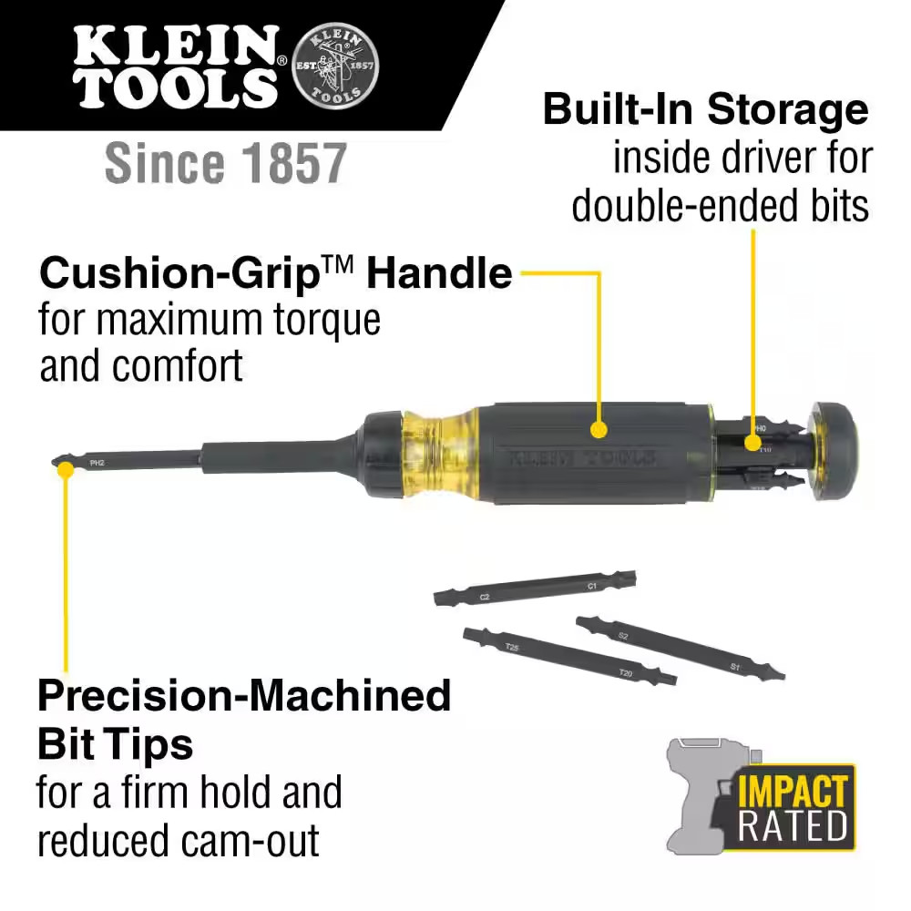 Klein Tools 15 in 1 Ratcheting Impact Multi Bit Screwdriver