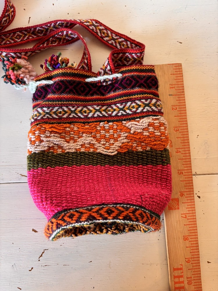 Colorful Peruvian Wool Boho Shoulder Bag Handwoven with Tassles