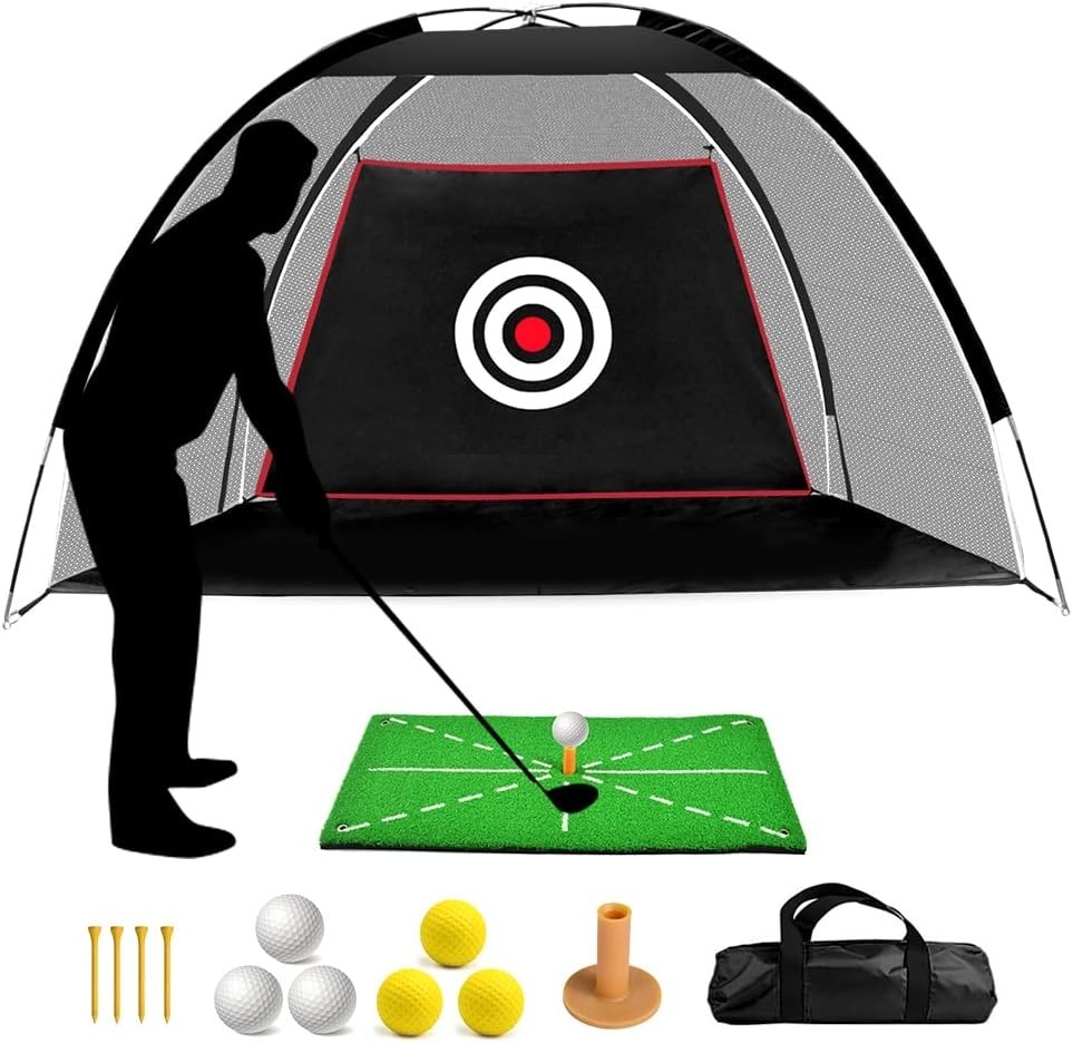 Black Golf Practice Set With Net, Hitting Mat, Target Cloth and Carrying Bag ...