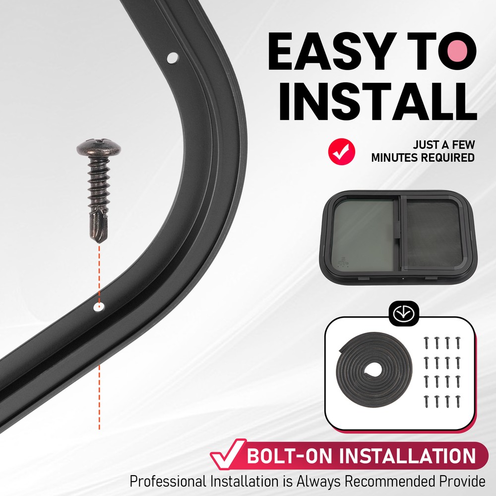 21" X 14" Teardrop Horizontal Sliding Replacement RV Window w/ Screen & Trim