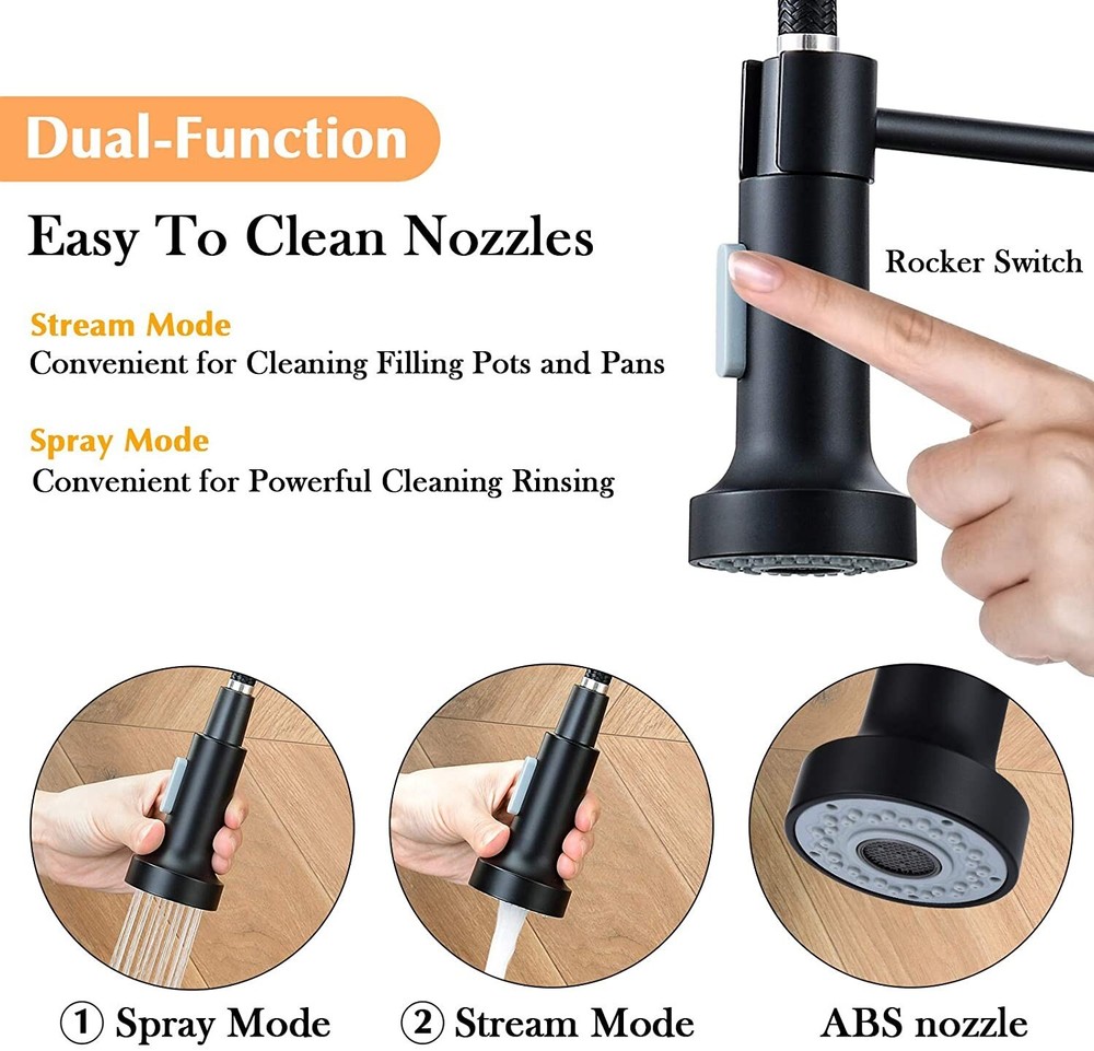 Black Kitchen Faucet with Pull Down Sprayer Commercial Single Handle Sink Faucet