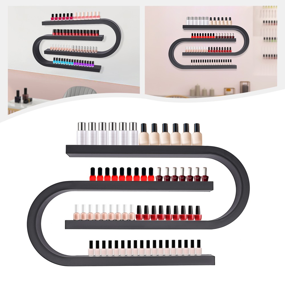 2*U-shaped Nail Polish Display Rack Wall Mounted Organizer Holder Stand Black