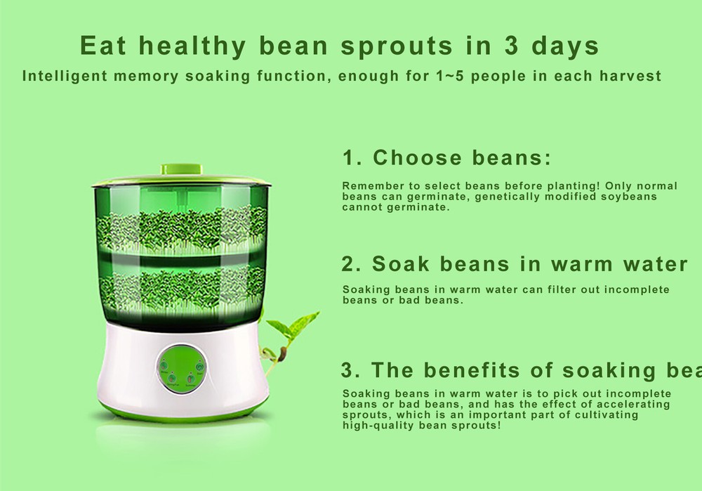 Automatic Bean Sprouts Machine Thermostat Seeds Growing Dual-Layer Bean Sprouter