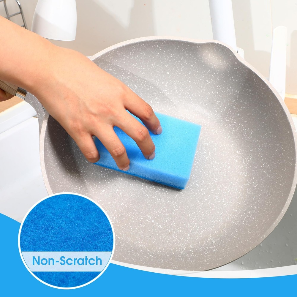 100 Pcs Individually Wrapped Sponges Kitchen Bulk Blue Dish Non Scratch Scrub...