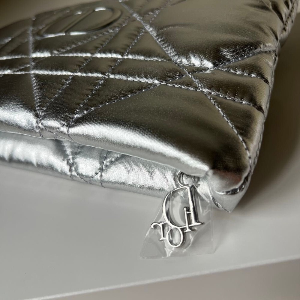 Christian Dior Novelty Pouch Silver Cannage Pattern Unused Authentic