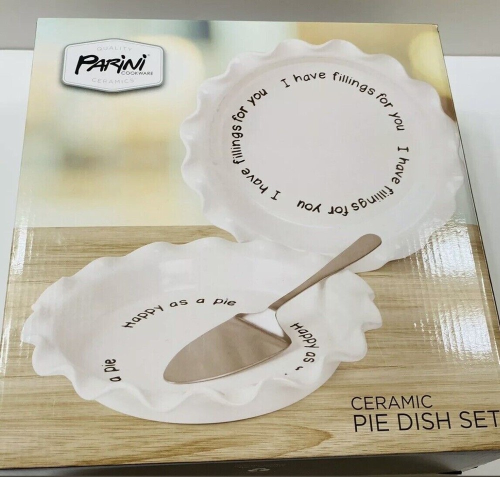 Parini Rae Dunn Inspired White Ceramic 2 Piece PIE DISH SET ~ New!
