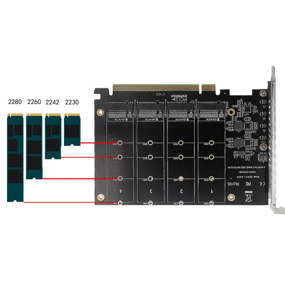 4-Disk Soft RAID Array SSD Adapter Card 4*32Gbps PCIE 3.0/4.0 NVME M.2 MKEY