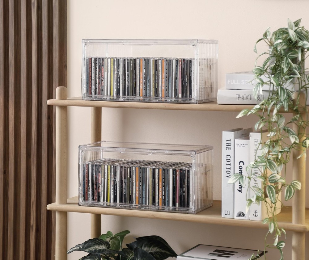 2-Pack Clear CD Storage Box, Stackable CD Case Holder with Full-View Design, ...