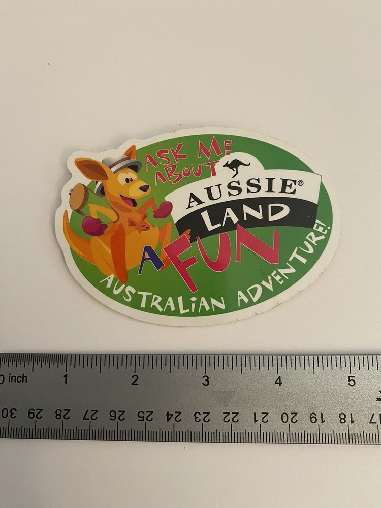 Ask Me About Aussie Land Pin Back Button Cardboard P107