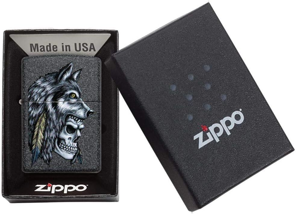 Zippo Lighter- Personalized Engrave Wolf WolvesZippo Lighter Black Crackle 29863
