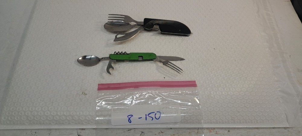 2x UNBRANDED MESS KIT MULTITOOL SPOON, KNIFE FORK BOTTLE OPENER