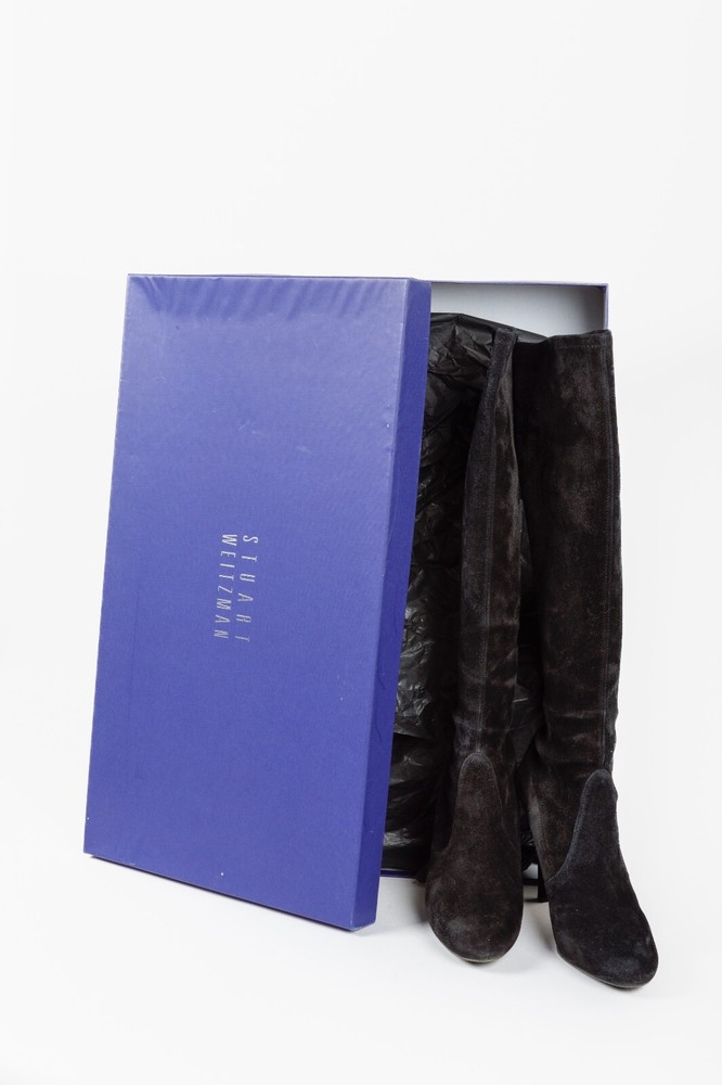 Stuart Weitzman Knee-High Black Suede Boots, Size 37