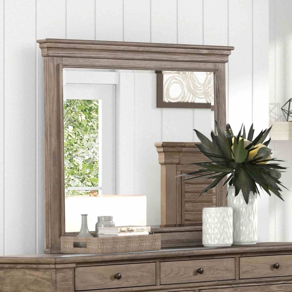 Transitional Style Queen Size 6pc Bed Set Weathered Brown Finish Bedroom