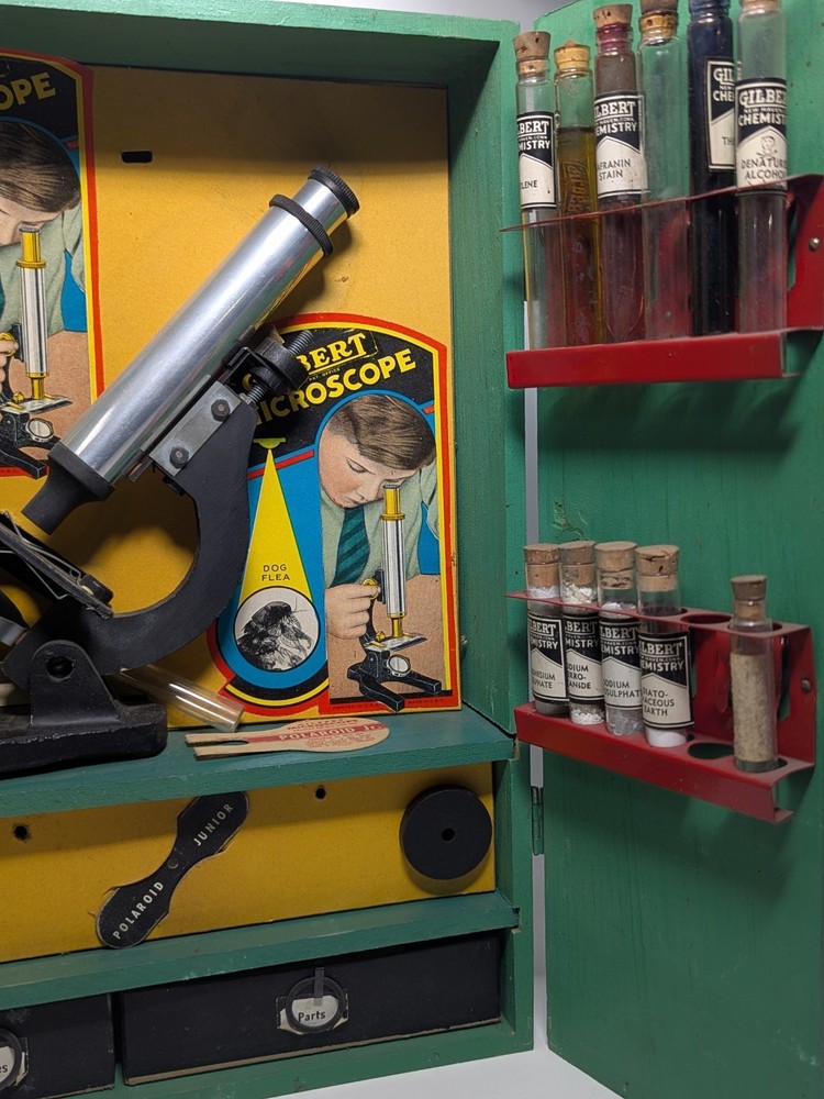 Vintage 1938 GILBERT Microscope Set With Original Wood Case & Personal Journal