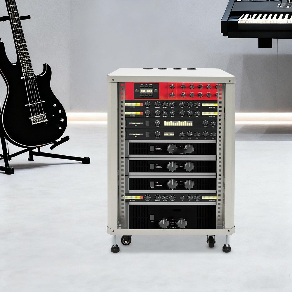 15U Audio Equipment Rack Audio Rack With Feet & Wheels Rolling Studio Rack Case