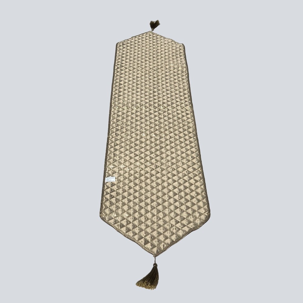 Gold Table Runner with Tassels 82 In Length Quilted Poly