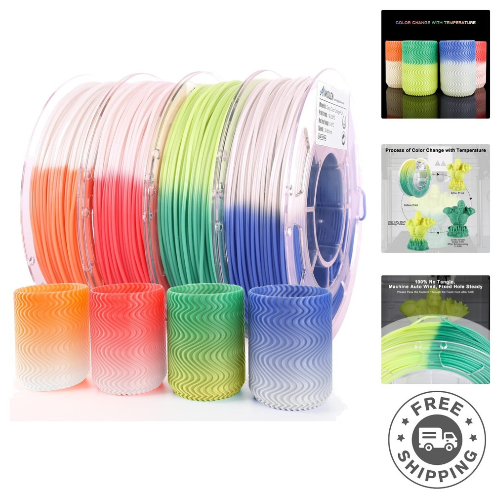 Smooth Printing 3D PLA Filament Bundle - Color Change with Temperature Effects