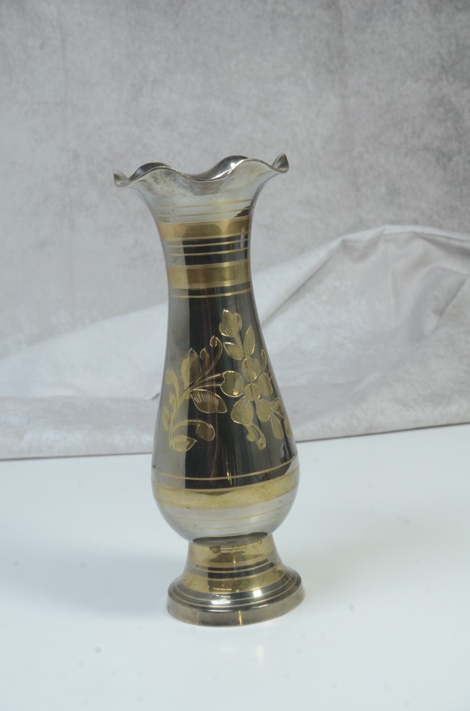 Vintage Solid Etched Brass Black, Gold & Silver Made In India