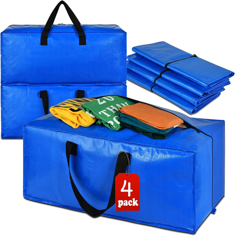 4 Pack Heavy Duty Extra Large Moving Bags - Strong Handles& Backpack Straps - Bl