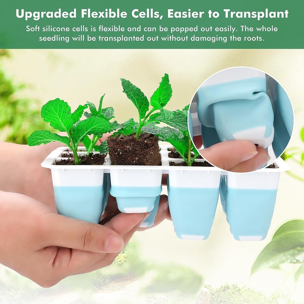 Reusable Seed Starter Tray with 72 Soft Silicone Cells, 6 Pack Seed Starter K...