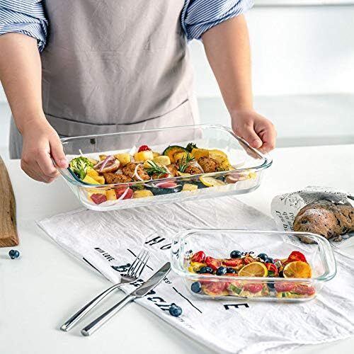 8-Piece DeepGlass Baking PanSet with Plastic Lid,Rectangular Baking Pan Set,Gray