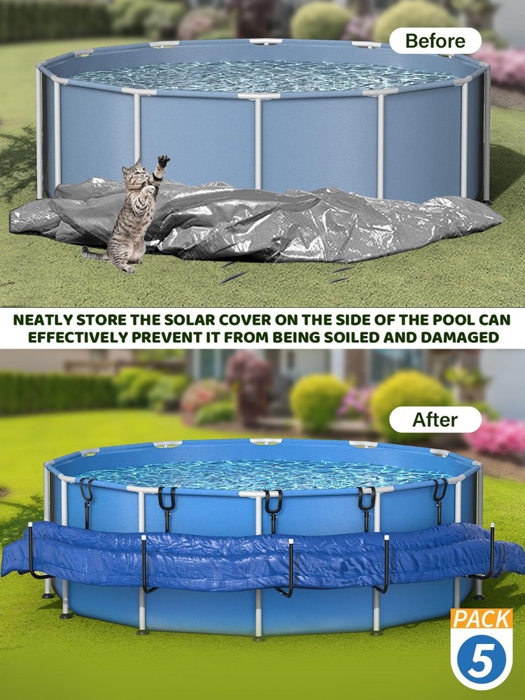 5 Pack Solar Pool Cover Holder, Adjustable Solar Cover Hooks Keep Solar Cover...