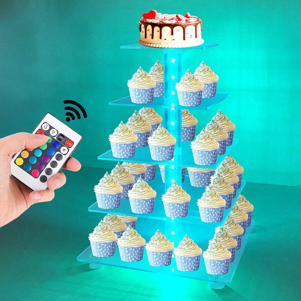 Cupcake Stand Acrylic 5 Tier Tower Display Cupcake Cake Stand with Remote LED Li