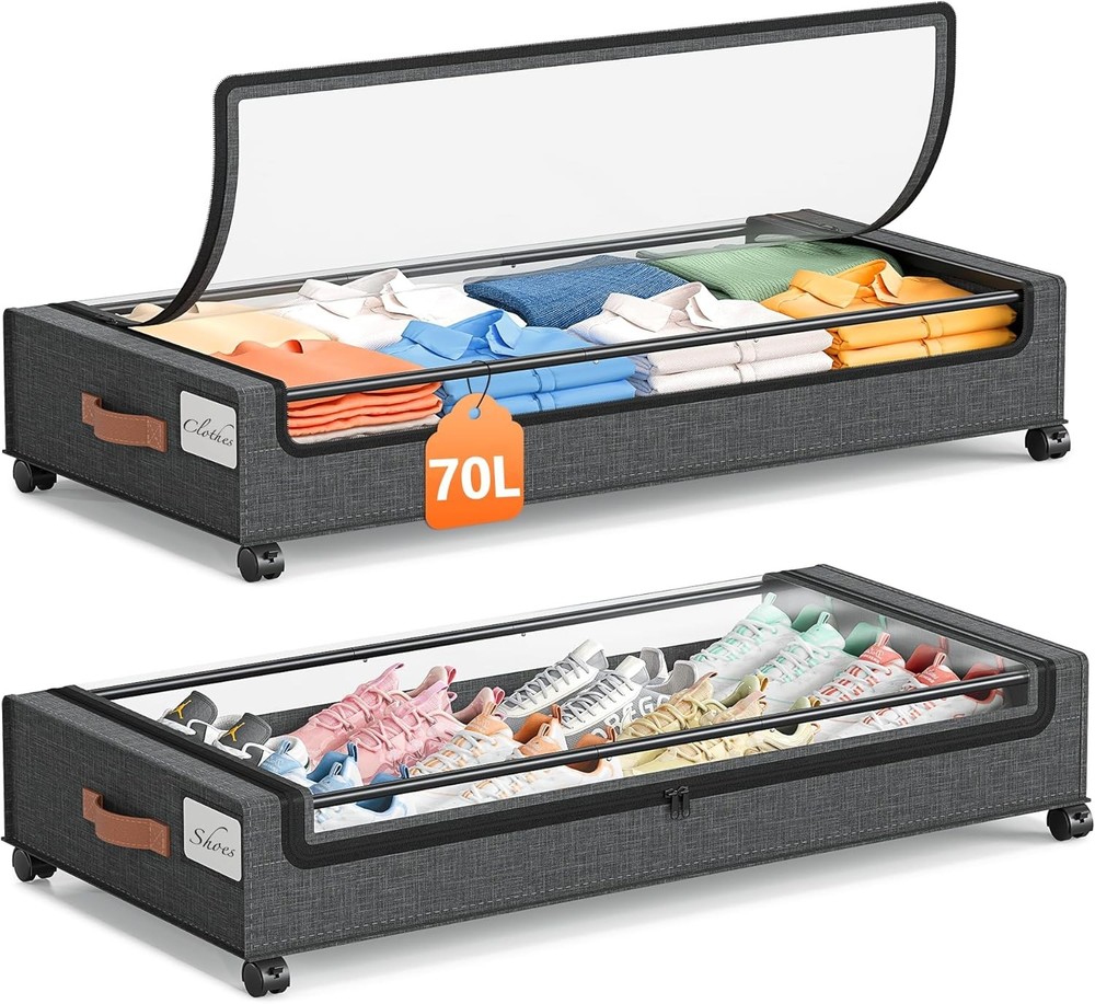 Under Bed Storage W/ Wheels 2 Pack Under Bed Storage Containers 60L Underbed