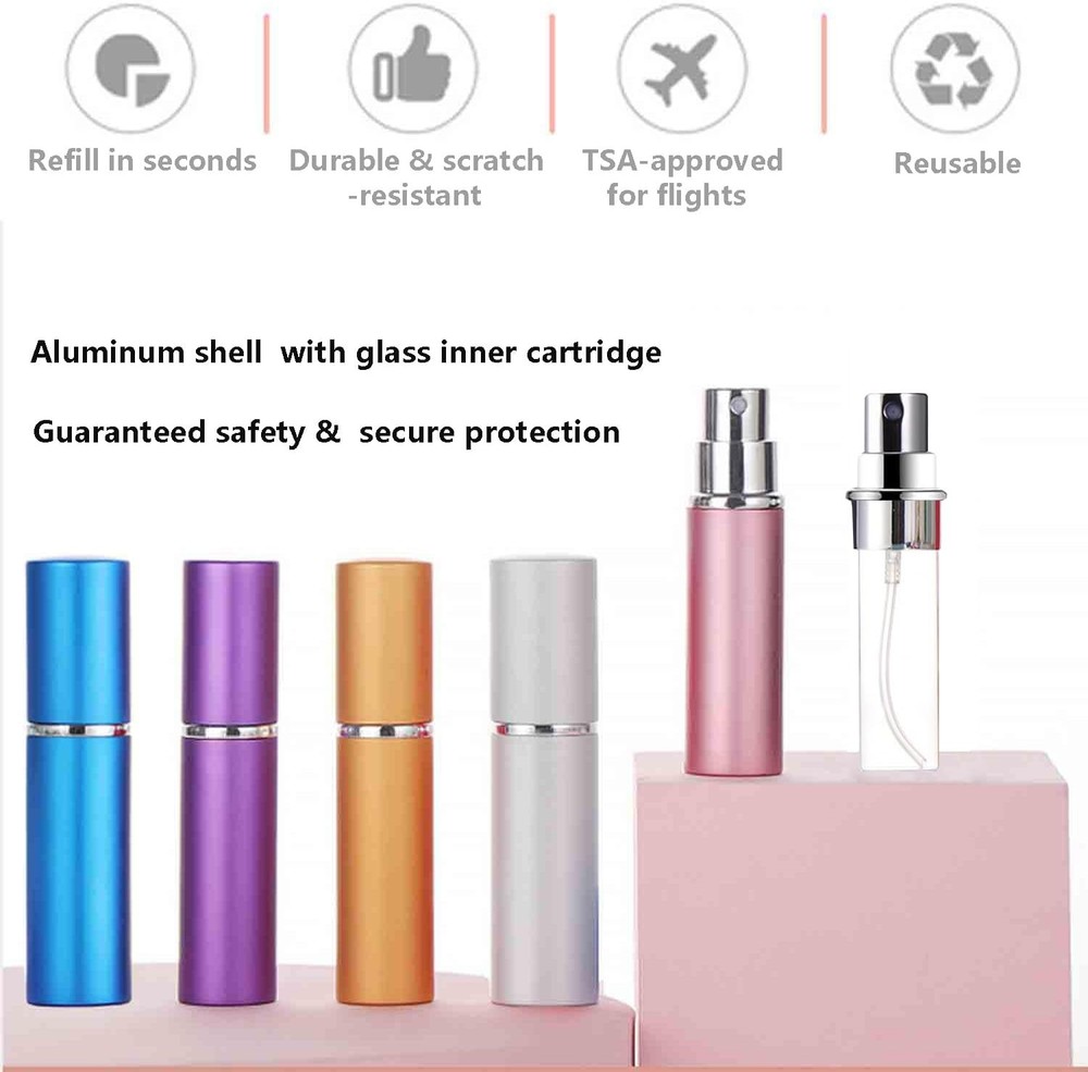 6-Pack Leak-Proof Glass Liner Portable Mini Refillable Perfume Atomizer Bottles,