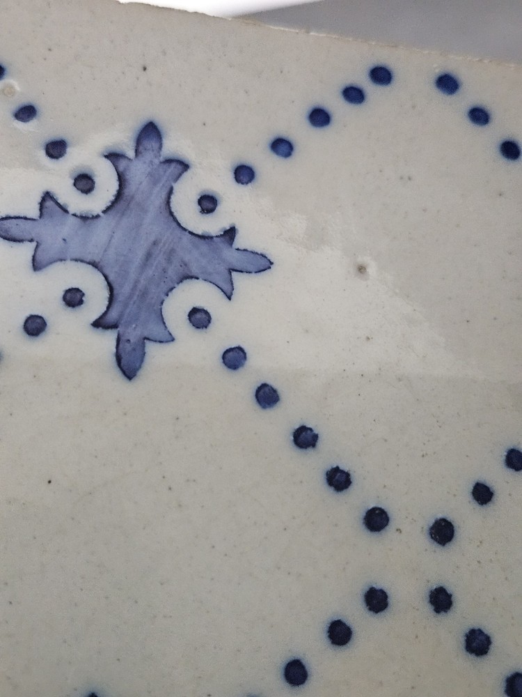 Authentic 19th Century Portugese Church Tile Earthenware Faience Cross Pattern