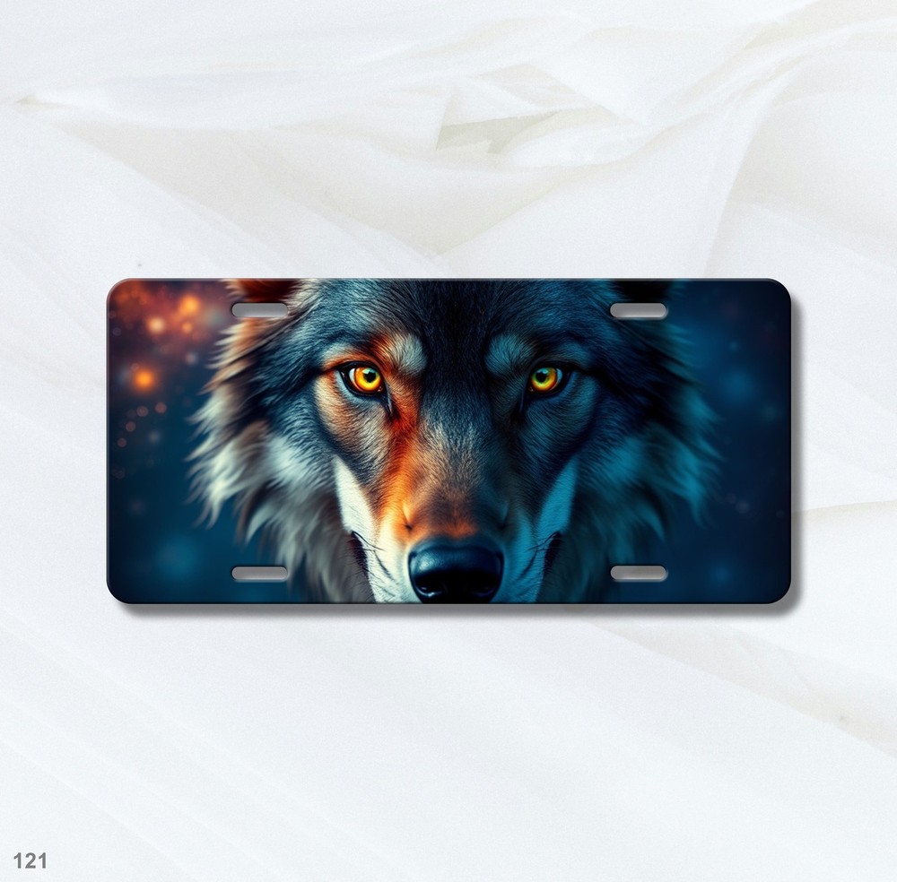 Unique Wolf License Plate Optional Text Auto Tag Holiday Gift