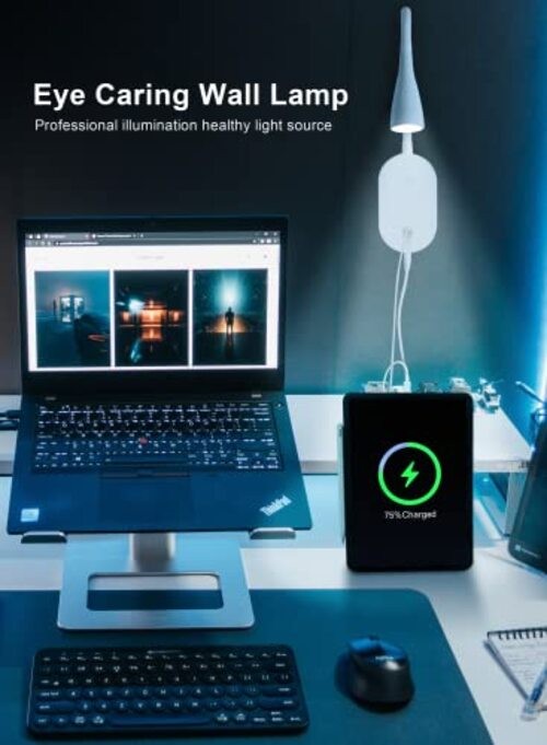 LED Wall Mount Reading Light for Bed, Reading Lamp with USB Output 5 White