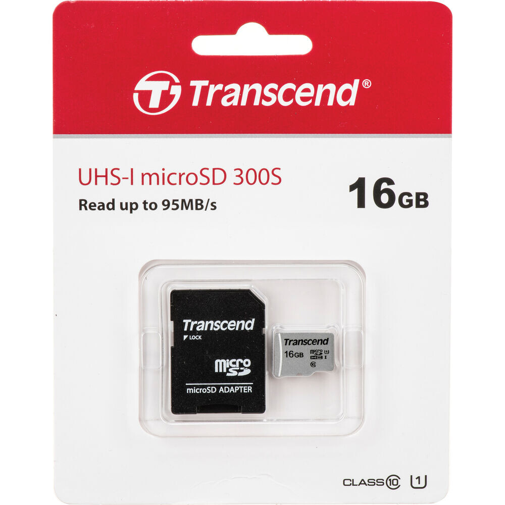 2 Units Transcend 16GB MicroSD Class 10 Micro SDHC Memory Card with SD Adapter