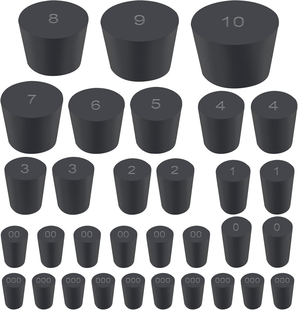 32Pcs 13 Assorted Sizes Black Solid Rubber, Black Tapered Lab Seal Rubber Sto...