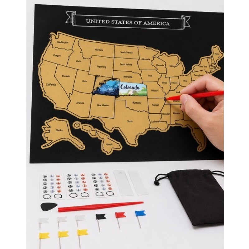 Scratch Off Travel Map Poster Tracker Landmark Adventure Wall Decor