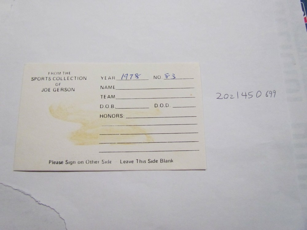 Paul Mirabella Signed Index Card JSA AUCTION CERTIFIED