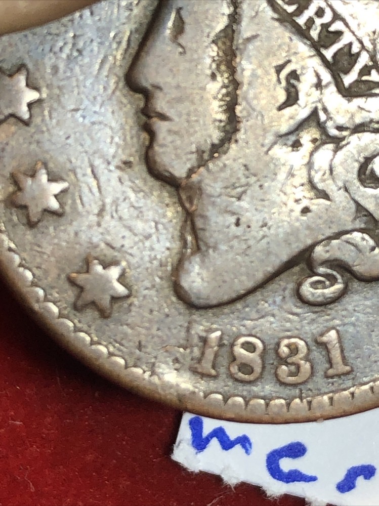 1831 coronet head large cent Error Major Planchet Lamination Choice For Grade