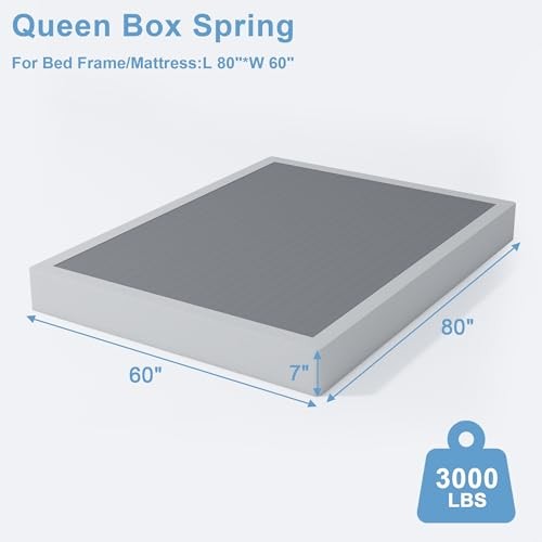 Box Spring - High Profile Box Spring for Bed, Sturdy Metal Frame Queen 7 Inch