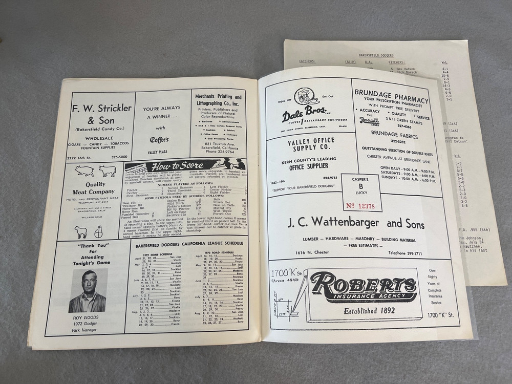 Vintage Baseball Program Book Bakersfield Dodgers Program Roster AAA League '72
