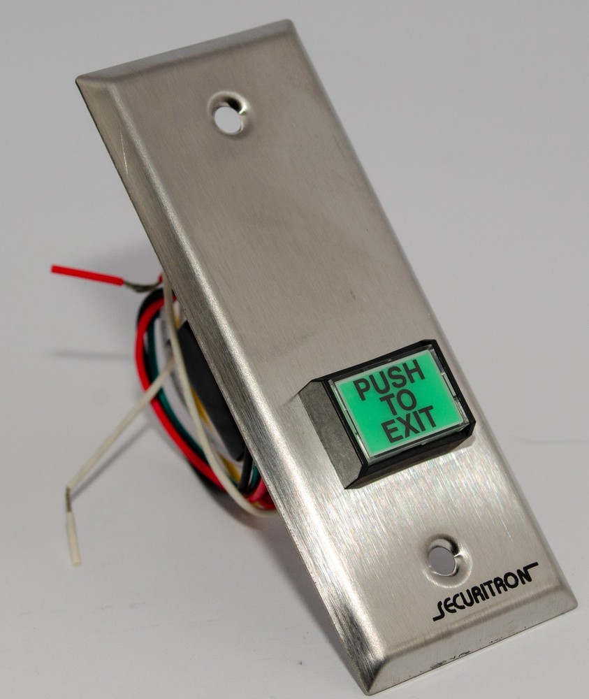 Securitron® Emergency Exit Button Narrow with 30sec Timer Grn/Red Lens (EEB3N)