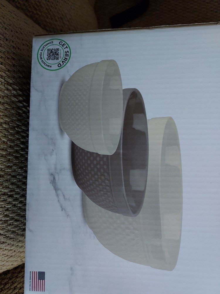 servappétit Ceramic Nesting Mixing Bowl Set 3-Piece Beige Gray All-Over Pattern