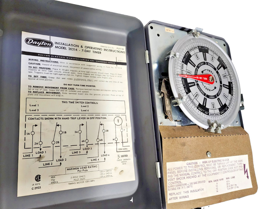 DAYTON Electronic Timer Model 2E214, 7-Day Timer Switch