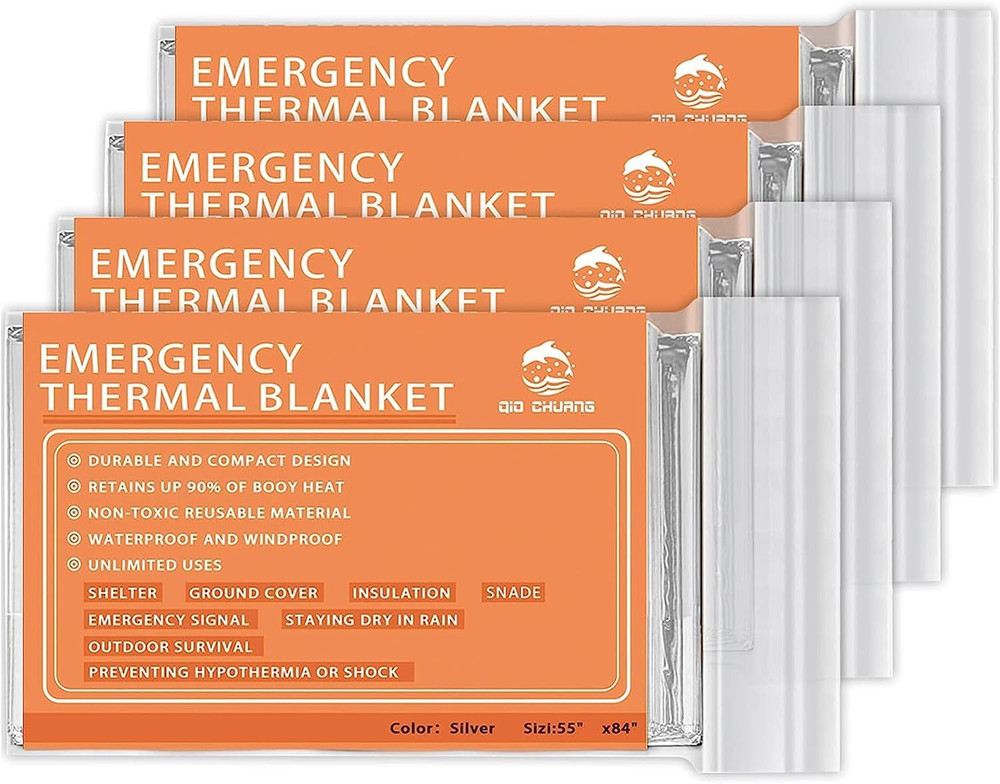 Mylar Thermal Blankets - Space Blanket Survival Kit (4-Pack)
