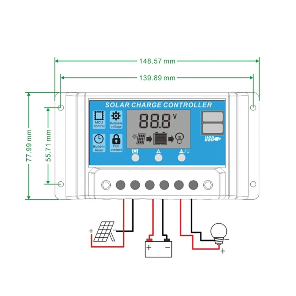 Solar Panel Charge Controller 12V 24V 60A Automatic Universal USB LCD Dispaly
