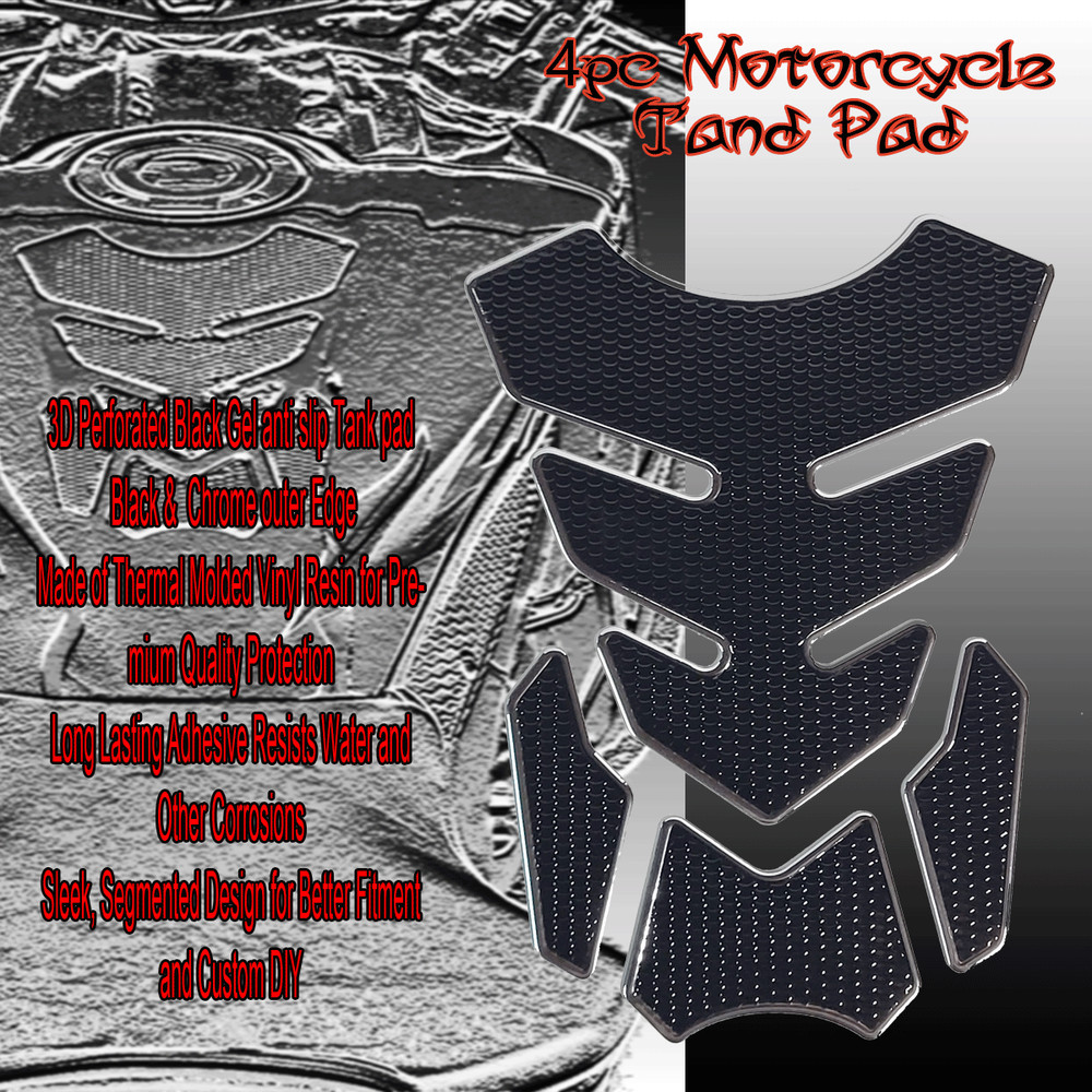 CHROME & BLACK MOTORCYCLE  TANK PAD PROTECTOR  GAS TANK