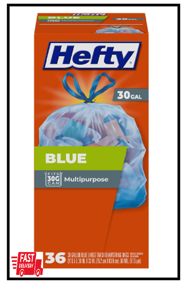 Hefty Blue Trash Bags, Blue, 30 Gallon, 36 Count