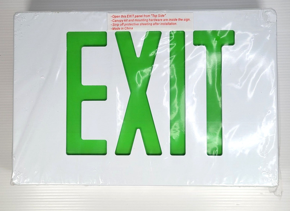 EXIT Sign White Green Rugged Cast Aluminum Housing Mounting Hardware NEW