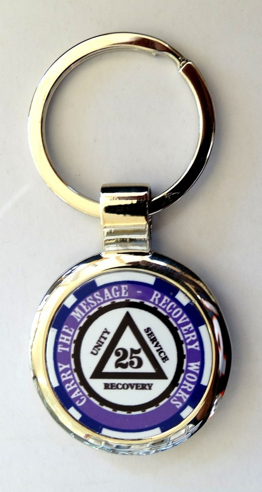 Alcoholics Anonymous Sobriety Key Chain - 25 Year Blue